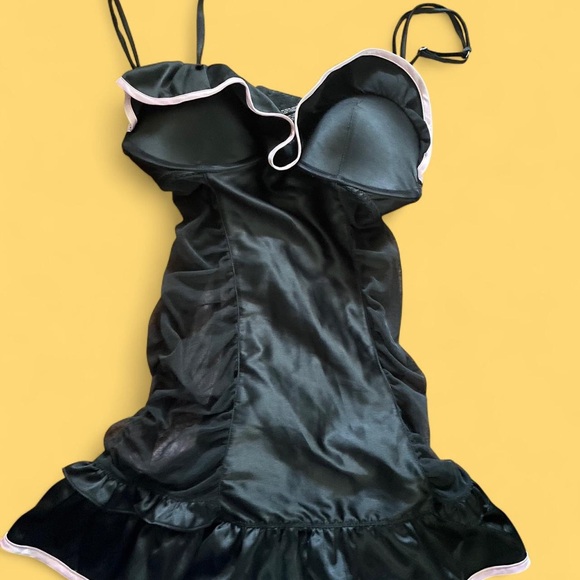 Victoria's Secret Other - Victoria's Secret Black Satin Chemise with White Trim